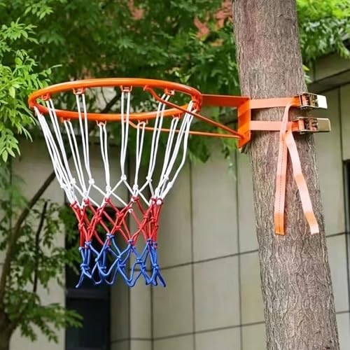 Wall Mounted Basketball Hoop,Full Size Basketball Hoop Outdoor,Heavy Duty Universal Basketball Rim Goal Replacement,Height Adjustable,With Wall Mounting Accessories,For Tree,Circular Pillar