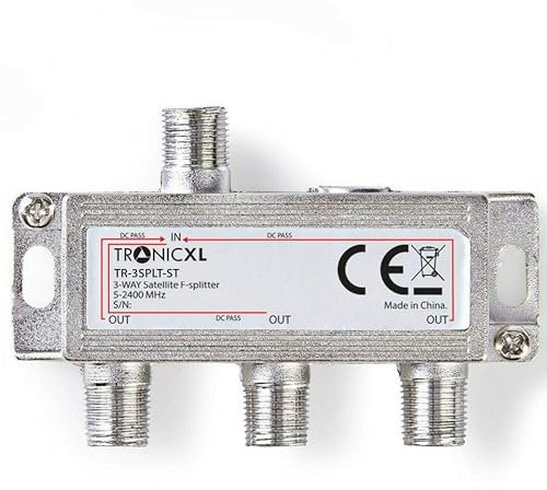 TronicXL F Satellite Séparateur Distributeur Splitter Large bande Câble répartiteur d'antenne 3 Voies TV souple pour TNT télévision par SAT UHF VHF câbles HD 3D 4K numérique DVB-S2 BK Radio