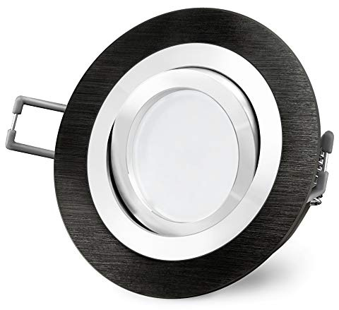 SSC-LUXon RF-2 LED Deckenspot schwarz Alu in rund & schwenkbar - mit Milky LED GU10 5W neutralweiß 230V - Deckeneinbauleuchte