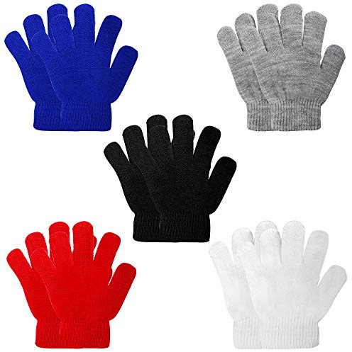 ONESING 5 Pairs Kids Gloves Knit Gloves for Kids Winter Gloves Stretchy White Kid Glove Solid Finger Boys Glove for Girls Boys