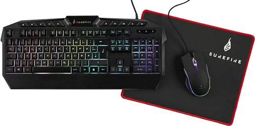 SureFire Kingpin Gaming Combo Set, 3 in 1 Gaming Set, Gaming Tastatur QWERTZ-Layout Deutsch, 25 Anti-Ghosting-Tasten, Gaming Maus 3200 DPI, Gaming Mauspad 320 mm x 260 mm x 3 mm