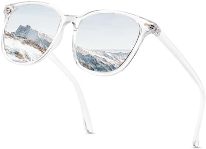 Myiaur Polariserade solglasögon för kvinnor, fyrkantig lins, överdimensionerade speglade solglasögon med UV-skydd, Genomskinlgt/silver