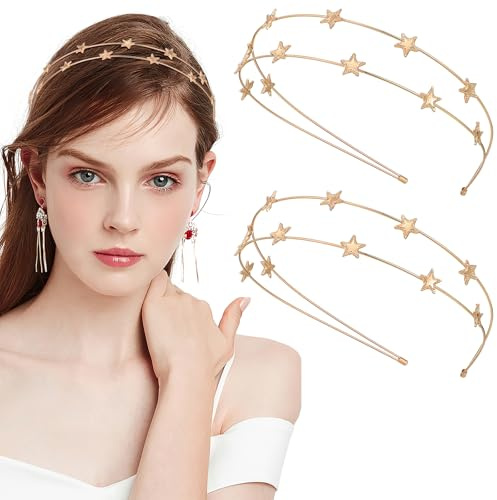 FOMIYES 2 Stücke Stern Haarreifen Doppelreihig Stirnband Weihnachten Haarbänder Haarschmuck Kopfschmuck Kopfbedeckung Geschenke für Damen Mädchen Kinder Weihnachten Hochzeit Party