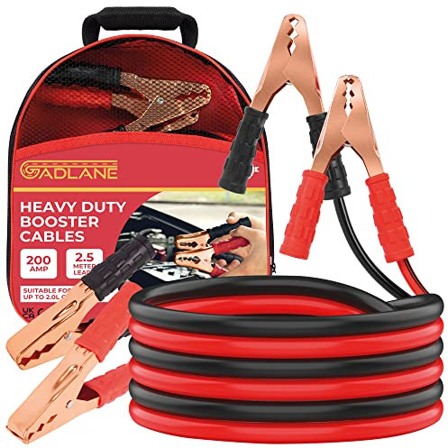GADLANE 2.5m Car Jump Leads - 200Amp Jump Leads for Car Heavy Duty Battery Booster Jumper Cables Colour Coded Clamps For Petrol Diesel Car Van Truck - 2.5 Metres (200A)