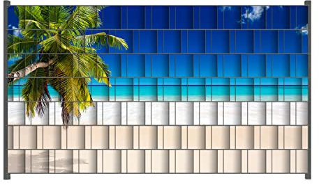 Wallario Zaun Sichtschutz Windschutz für EIN- und Doppelstabmattenzäune in der Größe Breite 2,50m x Höhe 1,40m, Motiv: Südseestrand in der Karibik mit Palme