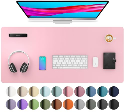 Aothia schreibtischunterlage leder,schreibtisch unterlagenmatte,Mauspad,Rutschfester Schreibtischschutz，wasserdichter Schreibtisch für Büro und Zuhause(91cm x 43cm,Fee Rosa)