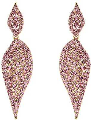 EVER FAITH Pendientes Mujer Cristal 2 Hojas Redondas Araña Art Nupcial Aretes Colgantes Perforados