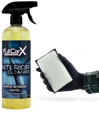 AutoFullCar - Pack Limpia Tapicería Textil FullCarX 750ml. + Esponja Limpieza - Limpieza de Coche, Asientos, Alfombrillas, etc - Pack Válido para El Hogar