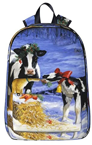 NYHGOXM Weihnachts-Rucksack mit Schneekuh-Muster, wasserabweisend, Laptop-Rucksäcke für die Schule, ab zur Universität, Schwarz , One size