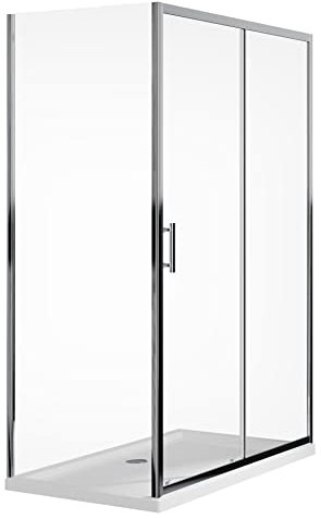 Box Doccia Angolare 80x100cm Apertura Scorrevole da 100cm Parete Fissa da 80cm Vetro Temperato Trasparente 6mm Antinfortunistico Trattamento Anticalcare Maniglia Acciaio Inox Altezza 190cm Tenerife