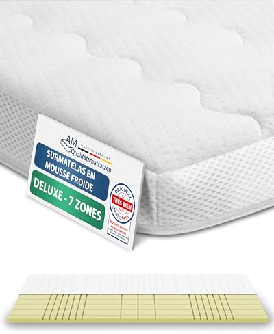 AM Qualitätsmatratzen 3D Deluxe 7 Zonen Kaltschaum Topper 140x200cm RG50 - Made in Germany - Atmungsaktiver Topper 140x200-8cm - Matratzenauflage 140x200 mit Lyocell Bezug und Anti-Rutsch Funktion