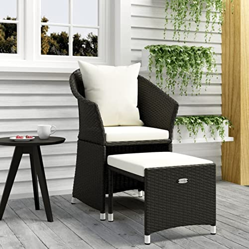 Tidyard 2-TLG. Garten Liegestuhl mit Auflagen Hocker Gartenstuhl Relaxstuhl Sessel Sonnenliege Hochlehner Stuhl Gartensessel Gartenmöbel Schwarz Poly Rattan