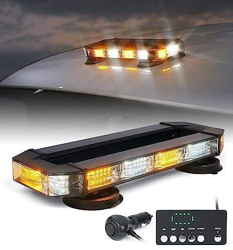 LUMENIX Rooftop Strobe Beacon Lights Bar White Amber LED Emergency Traffic Security Lightbar Magnetic Base Warning Flashing Light for Construction Vehicles Trucks Postal Mail Carrier Snow Plow