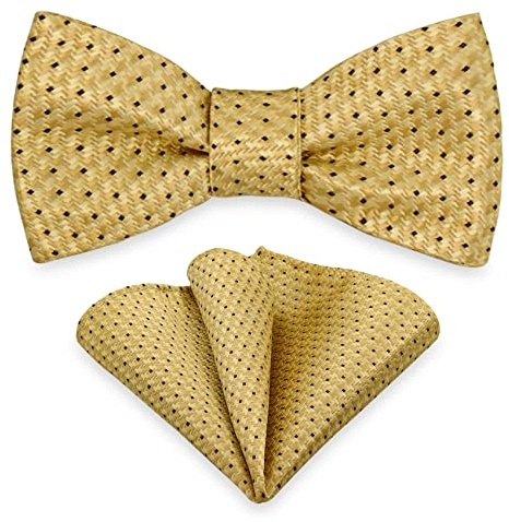 AUSUAYA Selbstgebundene Fliege Einstecktuch Set, Herren Smoking Selbstgebundene Fliege mit Taschentuch Für Hochzeit Party MS-B12 (Golden mit schwarzen)