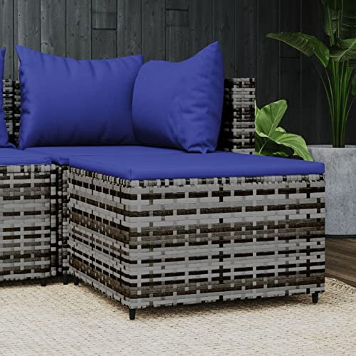 ZEYUAN Gartenhocker mit Kissen, Balkon Möbel, Balkon Lounge Klein, Outdoor Lounge, Outdoor Hocker, Balkonmöbel, Sitzbank Balkon, Gartenmöbel, Grau Poly Rattan