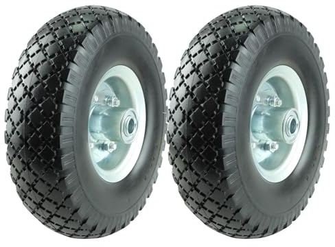 KASTFORCE KF4003 Doppelpack 25,4 cm Vollgummireifen, Ersatz 3.00-4 Reifen, Räder, flach, frei mit 5/8-Zoll-Kugellagern, 5,5 cm Offset-Nabe, perfekt für Sackkarre, Schubkarre, Gartenwagen, nicht flach