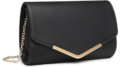 Miss Lulu Damen Umschlag Schwarz Clutch Elegant Abendtasche Brauttasche Umschlag Clutch Tasche Handtasche mit Kette für Hochzeit Party Prom