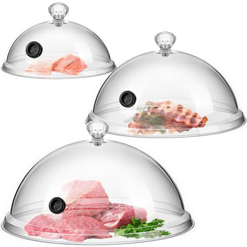 Baderke 3 cubiertas de cúpula para ahumar de 6, 8, 10 pulgadas, cúpula transparente para ahumar cóctel, infusor de humo, tapa de ahumador de cóctel, accesorio para ahumador, platos de infusión,
