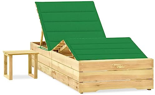 FUDUGEHMIOFWFJJ deckchair,liegestühle,sonnenbank,Garten-Sonnenliege mit Tisch und Auflage Kiefer ImprägniertGeeignet für Garten, Pooldeck, Terrasse, Wohnzimmer