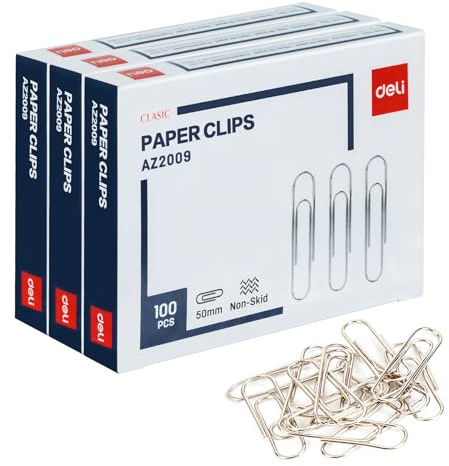Deli Jumbo Paper Clips Nonskid, 300 Large Paper Clips, 3 Boxes of 100 Each, Silver