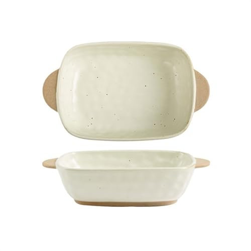 Pirofila Piatto da forno rettangolare in ceramica a doppio orecchio, approfondimento, ciotola da forno vintage, piastra for uso domestico nel forno a microonde Pirofila in Ceramica(Bianco,680ml)