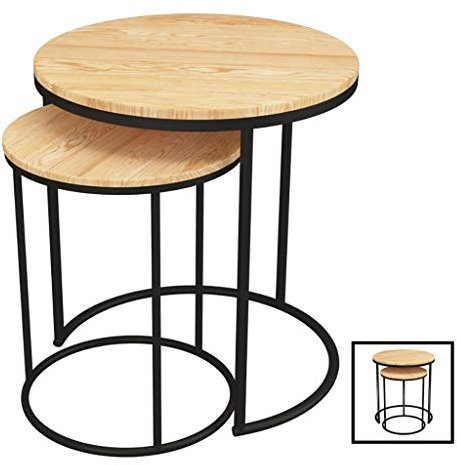 MPFYRCOJ Runde Satztische aus Holz, Beistelltisch, Sofa-Beistelltisch, 2er-Set, moderner Satz-Couchtisch für Wohnzimmer, Schlafzimmer, Balkon, wasserdichte Beistelltische für drinnen und draußen, Sta