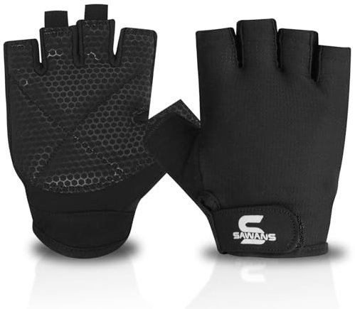SAWANS Fitness-Handschuhe, Training, Gewichtheben, Handschuhe für Damen und Herren, atmungsaktiv, rutschfest, Silikon, gepolsterte Handfläche, Griffschutz, Übung, Workout, Halbfinger, Klimmzüge,