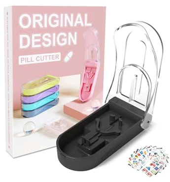E ENASUE Pill Cutter with Medicine Labels Stickers, Easy to Carry and Use Pill Splitters and Provide Drug Prompts，Assist Family Members in Using Drugs Quickly and Safely (Black)