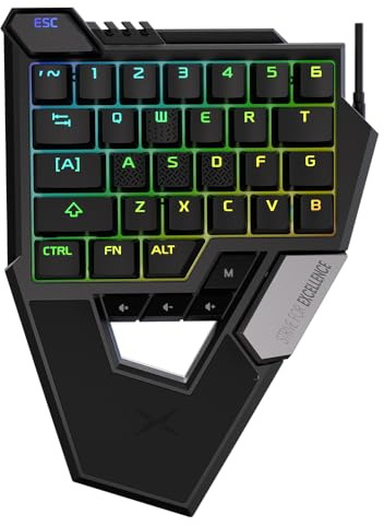 DELUX Wired One-Handed Gaming Keyboard, Professional RGB Gaming Keyboard, 34 Keys, Magnetic Switches, Hall Effect, 8000Hz Polling Rate, Customised Textured Keycaps, 5 Silicone Pads, Web Driver (RTS1)