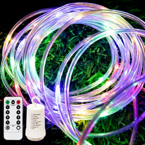 RcStarry Outdoor Rope/Wire Lights Multicolor, 20M/66Ft 8 Modes Battery Operated Dia 3MM Rope Lights Outdoor Waterproof Fairy Lights with Remote Control for Tree Bedroom Christmas Garden Decoration