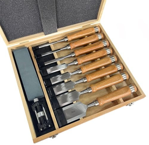 GZE-KODJFKPO Wood Chisel Set 6 Pieces Woodworking Chisels 6mm to 38mm Firmer Chisel Set Woodworking Hand Tools Mortise Chisel Set Sharpening Stone and Storage Case(8pcs set)