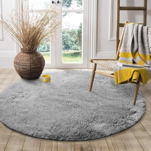 lightlux Shaggy Hochflor Teppich Rund für Kinderzimmer Wohnzimmer Schlafzimmer Langflor Teppich Hochwertig Hohe Pflegeleicht Fadendichte Flauschiger kinderteppich für Kinder Mädchen