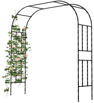 Caroeas Arco de jardín de metal con tubos de acero galvanizado de 20 mm de grosor, arco de rosas resistente al óxido, 180 cm de ancho x 240 cm de alto, ideal para plantas trepadoras y decoración al