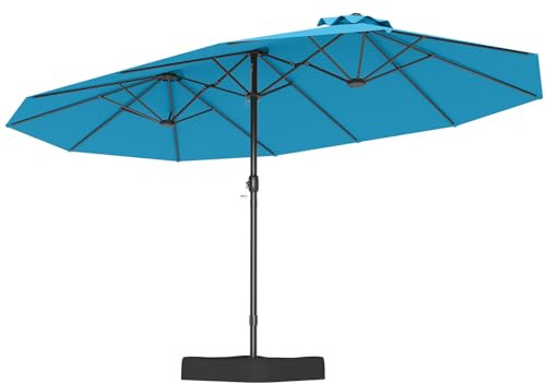COSTWAY Ombrellone Doppio Giardino 443 x 263 cm, con Base (Turchese) | Ombrellone Rettangolare con Manovella, con 12 Stecche, Antiento, Anti-UV, per Giardino, Cortile