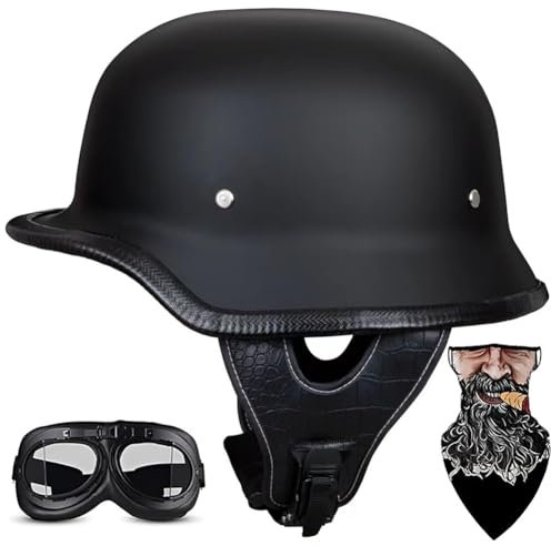 SYEBVTQ Vintage Deutsche Motorrad Halbhelme Halbschalenhelm Mit ECE Genehmigt Brain-Cap mit Sonnenbrille Schnellverschluss Schnalle, Jethelm Retro, Chopper Helm, Scooter-Helm