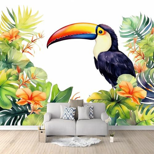 Carta da Parati Murali Fotografici Tropical Uccelli Fiori Carta da Parati in Tessuto non Tessuto 350 x 256 cm Moderne per Interni Decorazione Soggiorno Camera De Letto Sala Ufficio, Colorato
