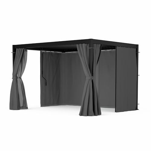 blumfeldt Pergola Aluminium 3x4 m - Toit Réglable, Rideaux & Moustiquaires, Armature Résistante, Protection UV, Blanc, pour Patio & Piscine, Noir