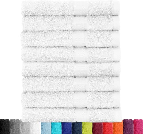 BaSaTex Baumwolle Handtuch, 8er Pack, 50x100 cm, Weiss | 100% Baumwolle, Öko-Tex Made in Green, Aufhängeschlaufe, 500gm², langlebig & saugstark