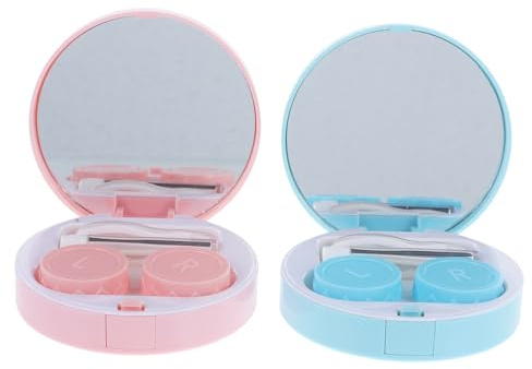 KOCKSHION 2ensembles Étuis à Lentilles De Contact Portables Et Domestiques Boîtes Réutilisables pour Lentilles Accessoire De Voyage avec Miroir Intégré