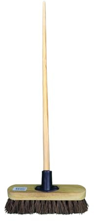 HOMESHOPA Stiff Bass Wooden PVC Deck Scrub Head with Handle, Replaceable Broom Head, Durable Stiff Bristles Indoor Outdoor Floor Sweeping Brush, Fitted Fixing Bracket Connector