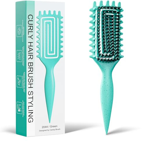 Curly Hair Brush, Curl Defining Brush with Soft Boar Bristles Detangling Tangled Glides, Wide-Teeth Design Effortlessly Shaping & Defining Curls, Curling Definer for Wet & Dry Hair (Green)