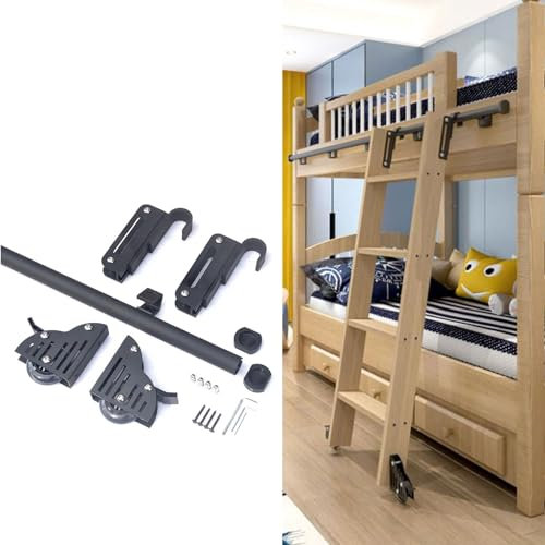 Schiebeleiter-Hardware-Kit – 8 m Schienensystem mit Bodenrolle, Metall-Rundrohrhaken, Montage und Zubehör, ideal für Bibliothek, Zuhause und Büro, schwarzes Finish
