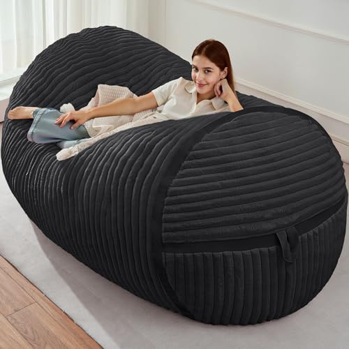 HABUTWAY Bean Bag Chair 5FT Giant Bean Bag Chairs for Adults with Memory Foam Filled,5'Beanbag Chair with Soft Faux Fur Cover,Comfy Bean Bag Sofa Lounger for Living Room,Game Room,Bedroom-Black