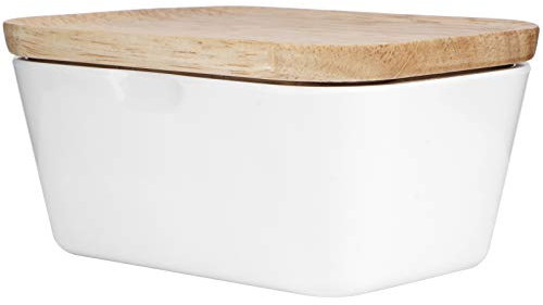 Cocoarm Recipiente de de Mantequilla Multifuncional con Cuchillo para Esparcir Mantequilla, Adecuado para Todas las Marcas de , Material de Melamina, Cubiertas de Haya Texturizadas únicas,