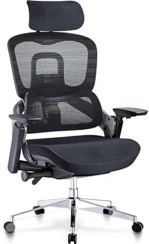 MELOKEA ReliefBack Master Bürostuhl 200 kg | Ergonomischer Testsieger | Synchronaleinstellung | 5-Fach verstellbare Rückenlehne | Sitztiefe verstellbar | 4D-Armlehnen | Office Chair mit 3D-Kopfstütze