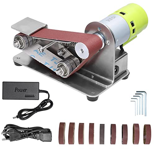 Ryanong Mini ponceuse électrique à bande à angle fixe de 15 ° avec 10 bandes abrasives pour métal, bois, aluminium, travail du bois, moteur 775