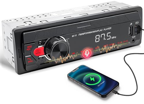 Hikity RDS Single Din Car Radio Bluetooth5.0 Hands-free, 12V Car Stereo with Voice Assistant, USB Charging, FM/AM, MP3 Player Supports 2 USB/AUX/TF