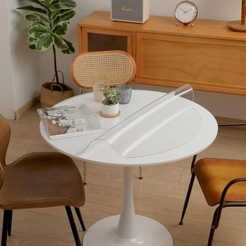 Eralove Tovaglia Protettiva Trasparente per Tavolo Rotondo 2.0mm di Spessore Protezione per Tavolo da Pranzo e Cucina Tavolo in Plastica Lavabile Copertura Protettiva per Mobili in Legno (Spessore 2mm