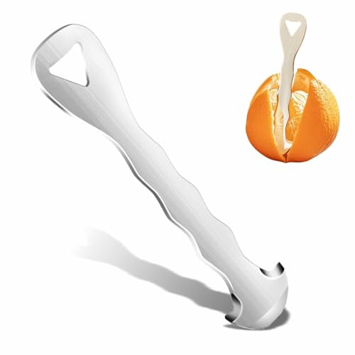 Éplucheur d'oranges en acier inoxydable à long manche pour agrumes et citrons Outil facile à éplucher pour une utilisation en cuisine (poignée incurvée)