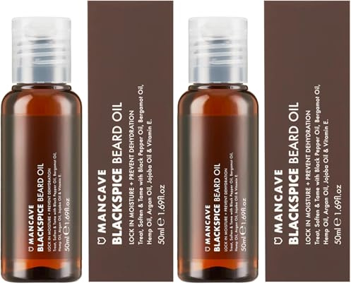 ManCave Blackspice Bartpflege Bartöl Herren bändigt den Bart mit Arganöl, Bergamotteöl und Hanföl, 99% Natürlich für Bart Wachstum und Dichte, Vegan (Packung mit 2)